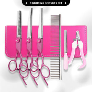 Rose Pink Ergonomic Pet Grooming Shears & Deluxe Kit