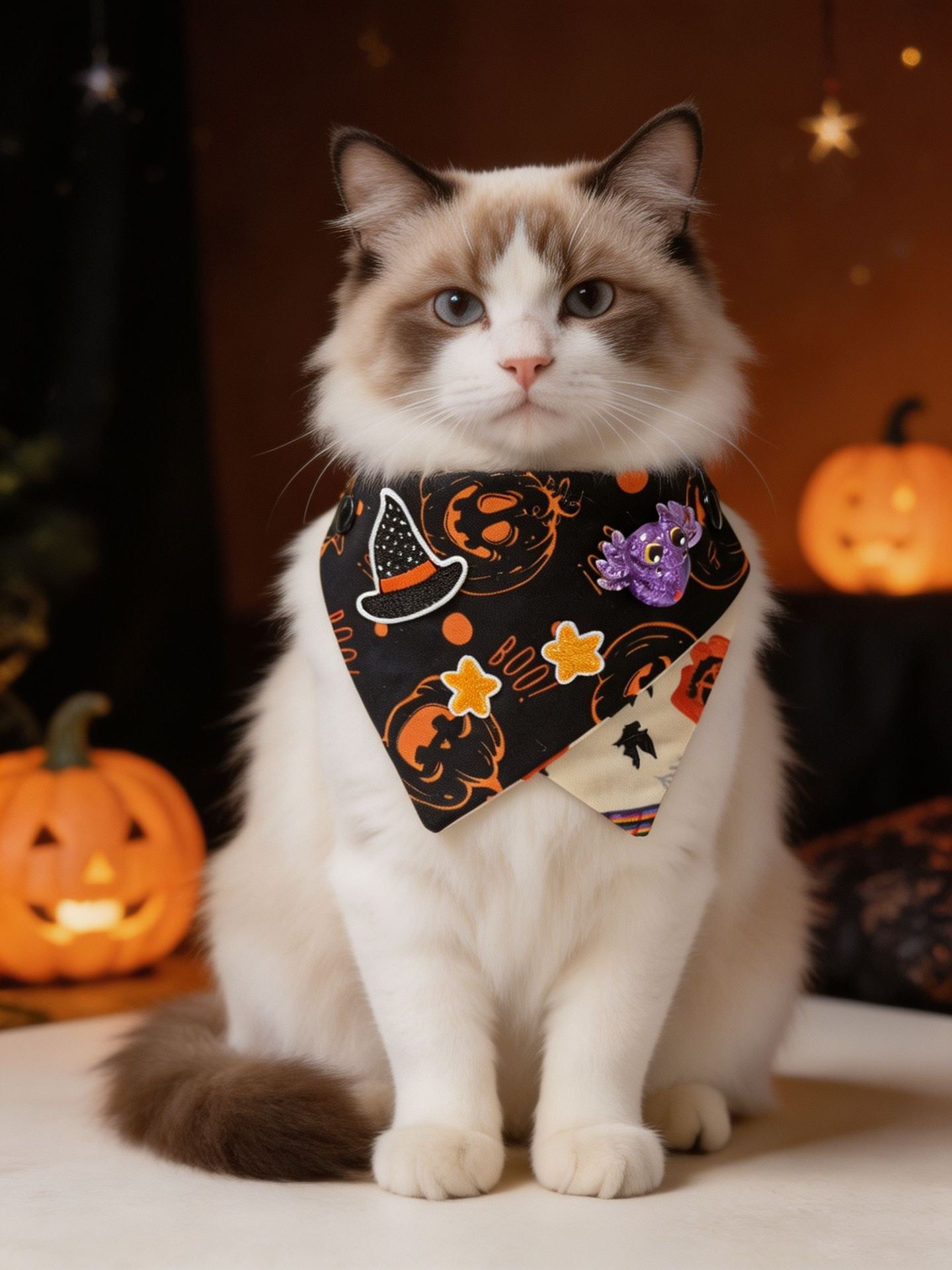 Halloween Pet Bandanas – Ghost Pumpkin & Witch Hat - Image 3