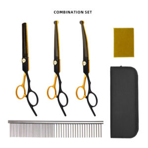 Luxury Obsidian Black & Gold Pet Grooming Scissors & Case Sets