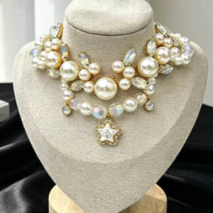 Victorian Royal Pearl & Crystal Crown Pet Choker Necklace